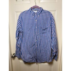 Club Room Mens Blue Red Plaid Long Sleeve Button Down Cotton Shirt Large